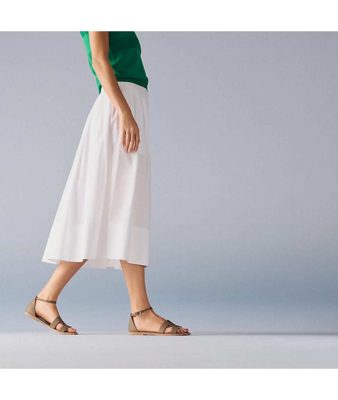 HERMES Хаки кожаные сандалии, фото 4