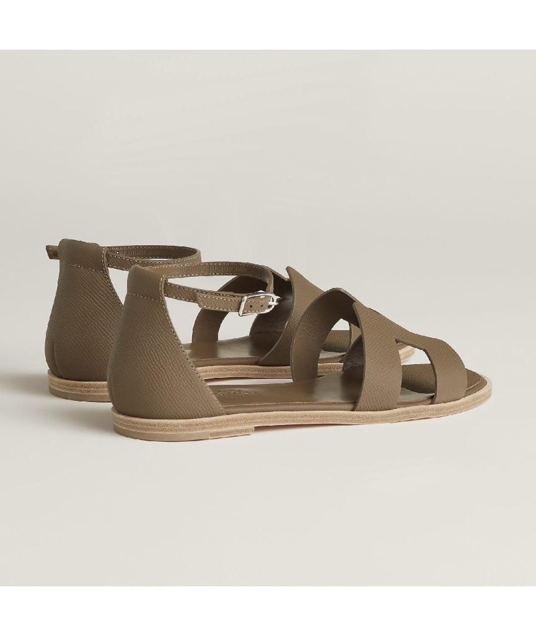 HERMES Хаки кожаные сандалии, фото 5