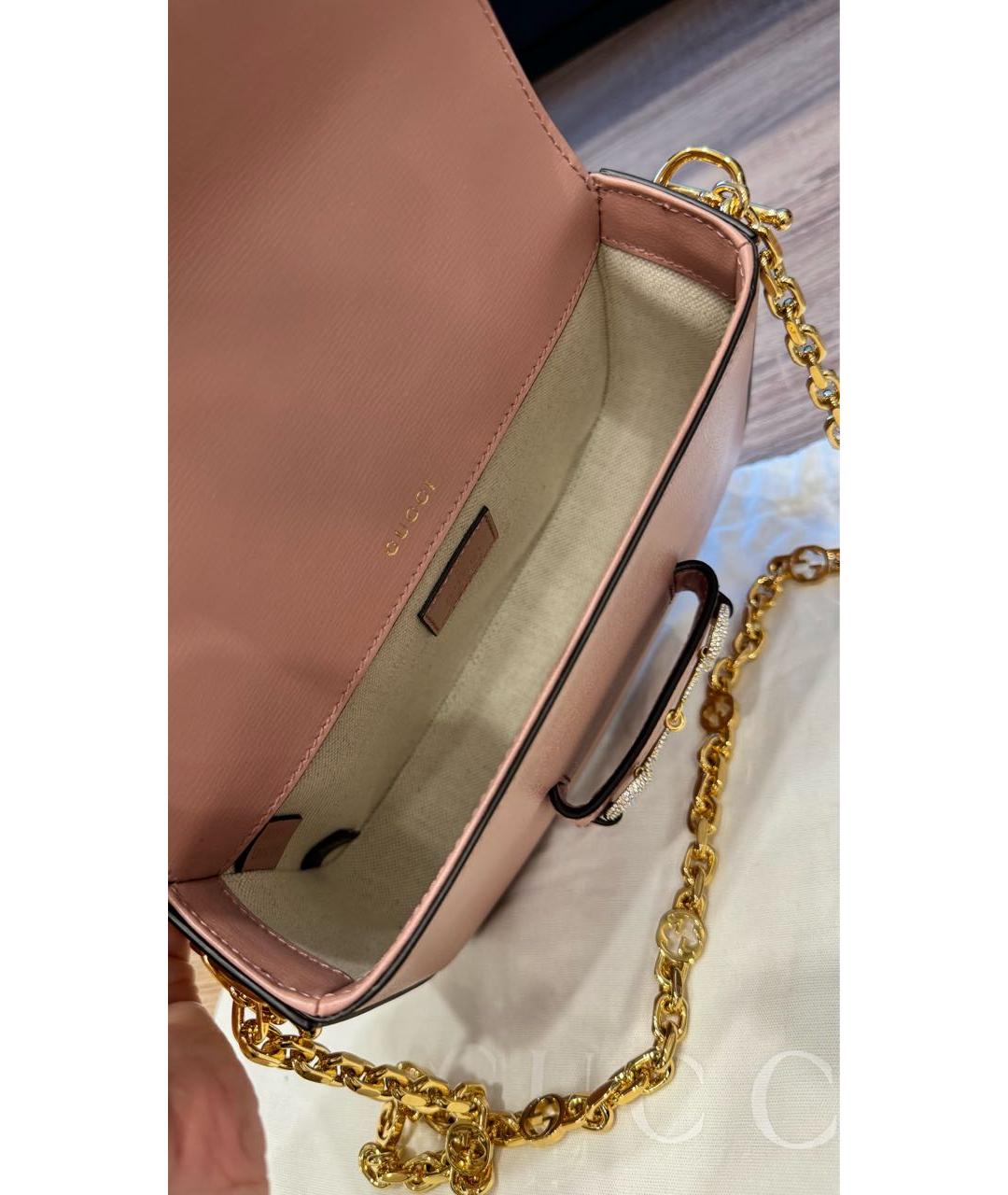 GUCCI Розовая кожаная сумка с короткими ручками, фото 4