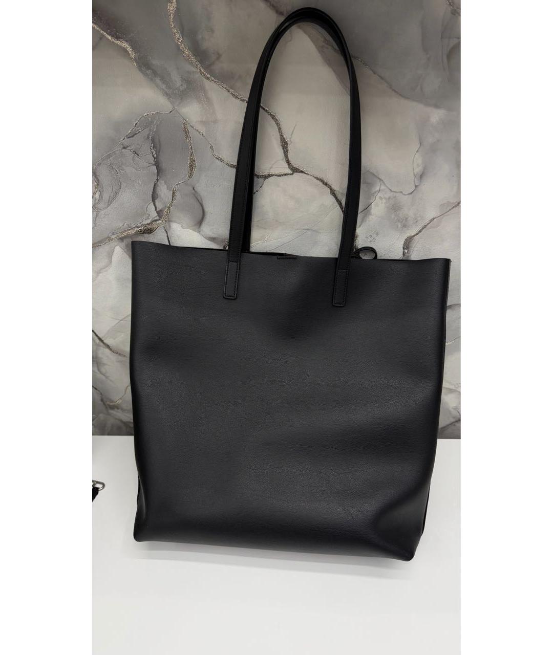 SAINT LAURENT Черная кожаная сумка тоут, фото 3