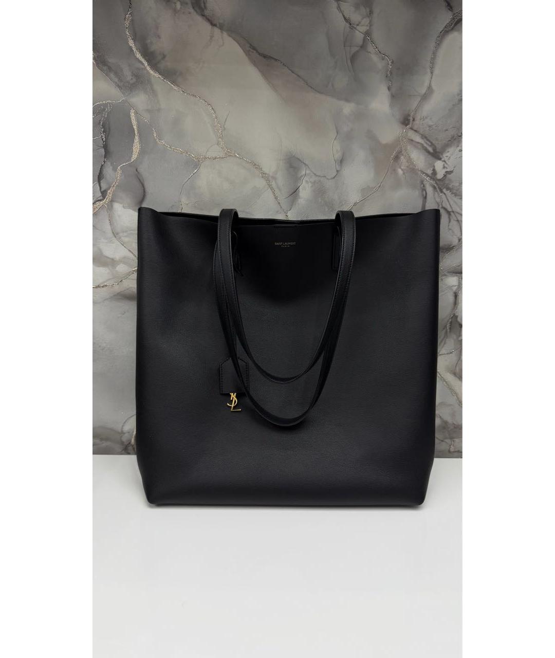 SAINT LAURENT Черная кожаная сумка тоут, фото 6