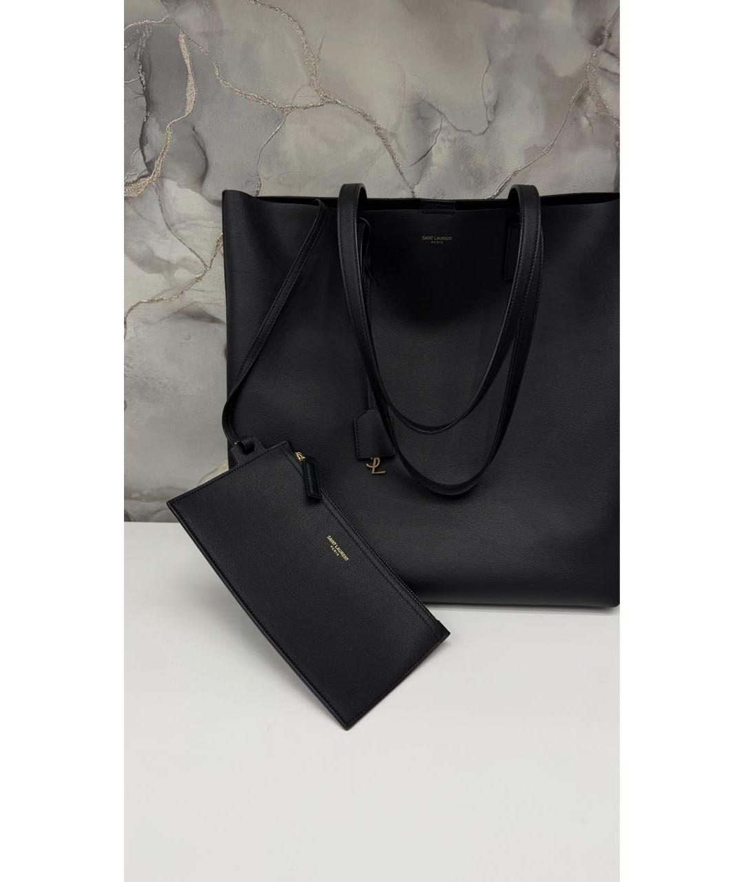 SAINT LAURENT Черная кожаная сумка тоут, фото 2