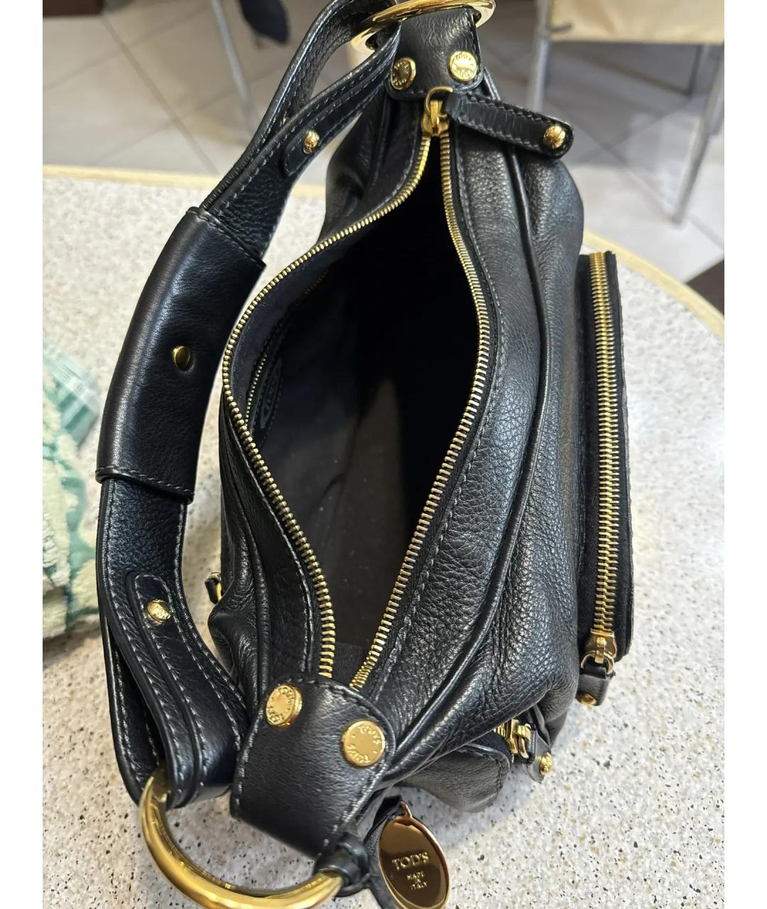 TOD'S Черная кожаная сумка с короткими ручками, фото 4