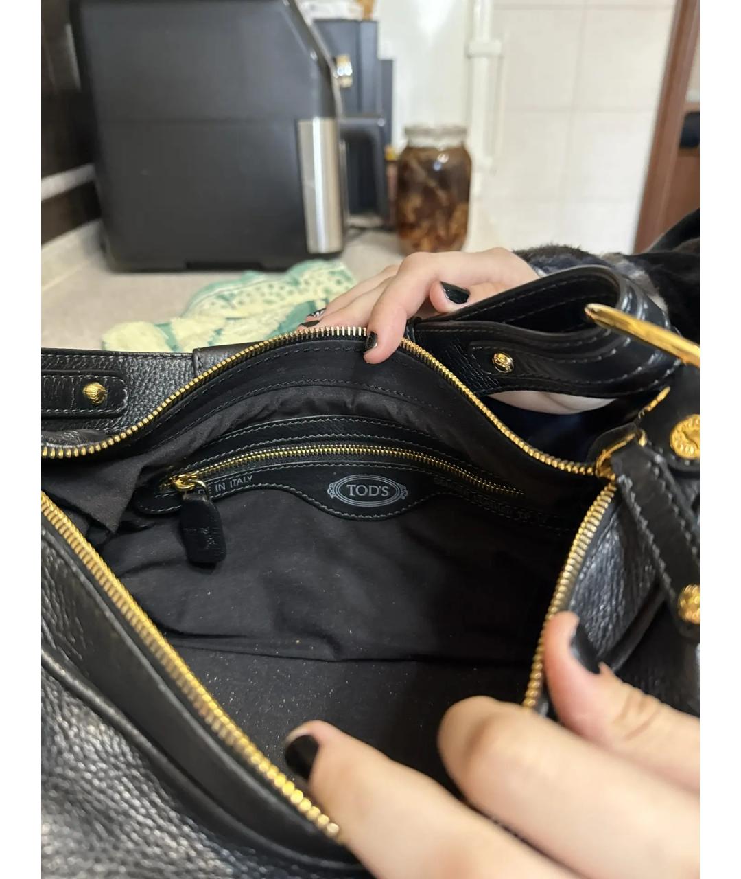 TOD'S Черная кожаная сумка с короткими ручками, фото 6