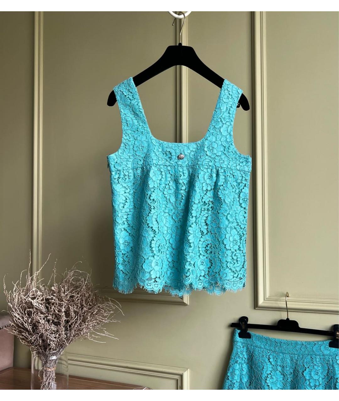 CHANEL Бирюзовый кружевной костюм с юбками, фото 6