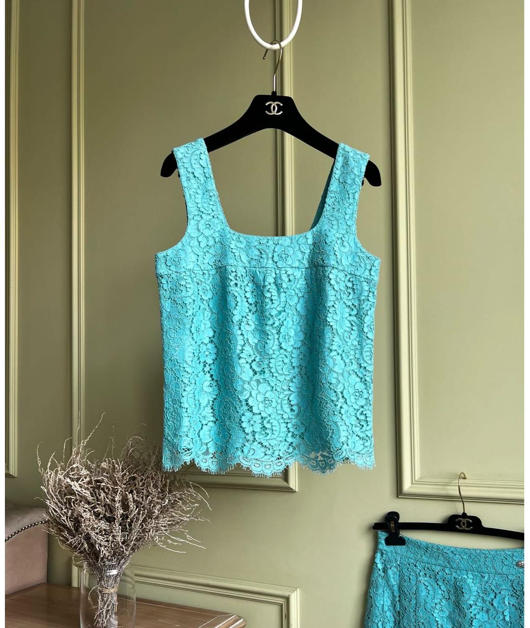 CHANEL Бирюзовый кружевной костюм с юбками, фото 9