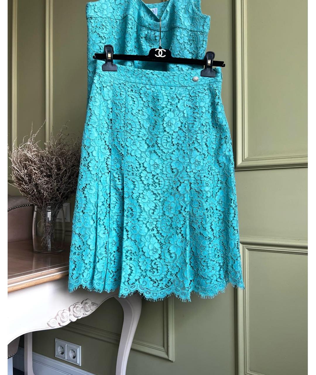 CHANEL Бирюзовый кружевной костюм с юбками, фото 2