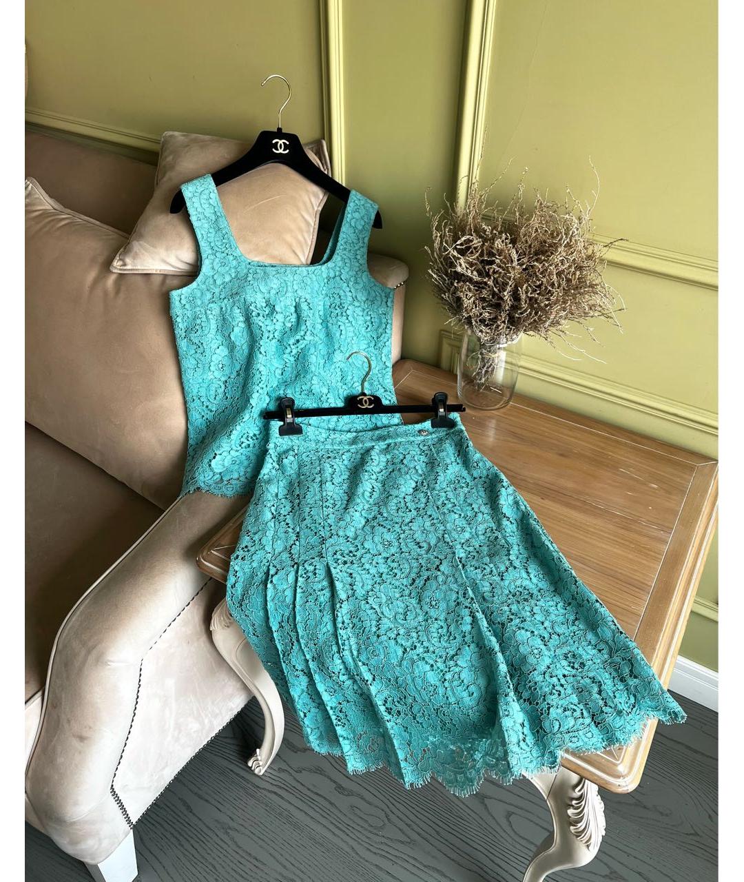CHANEL Бирюзовый кружевной костюм с юбками, фото 4
