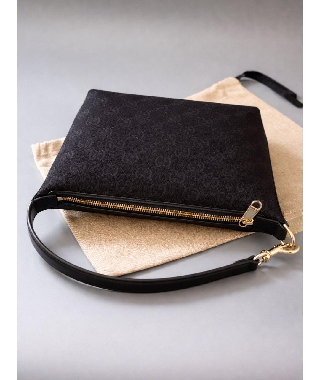 GUCCI Черная жаккардовая сумка с короткими ручками, фото 5