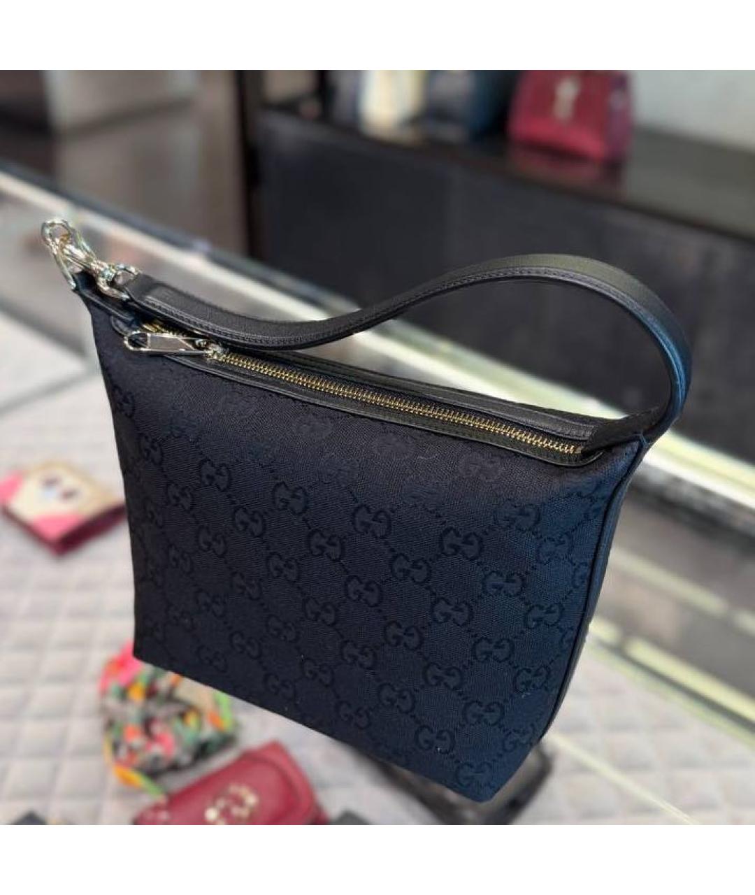 GUCCI Черная жаккардовая сумка с короткими ручками, фото 6