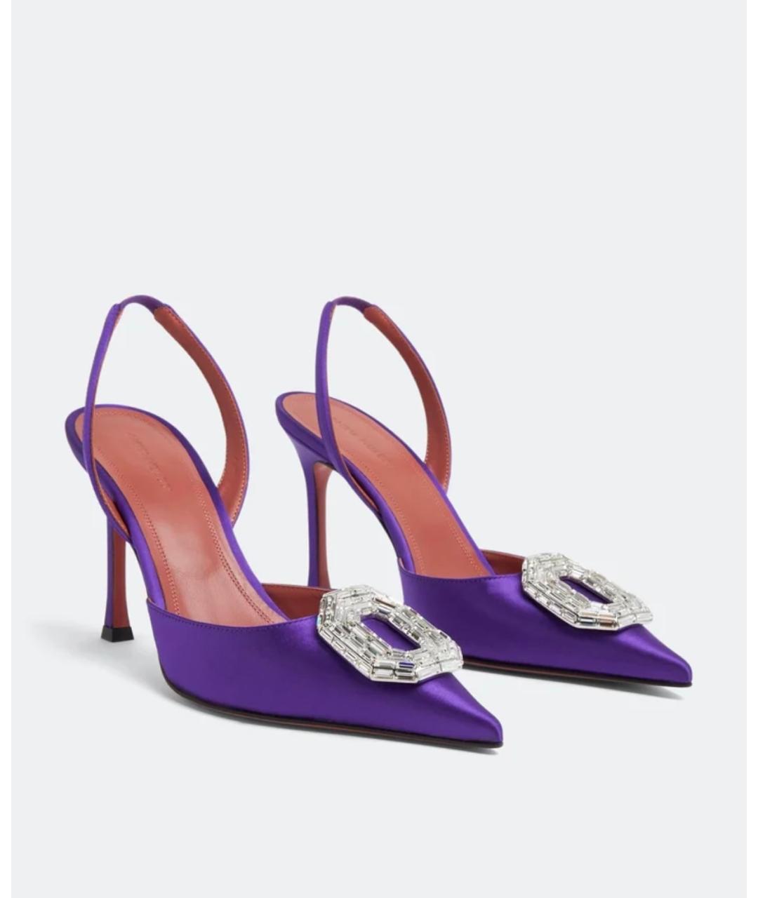 Amina Muaddi Фиолетовые текстильные лодочки на низком каблуке, фото 2