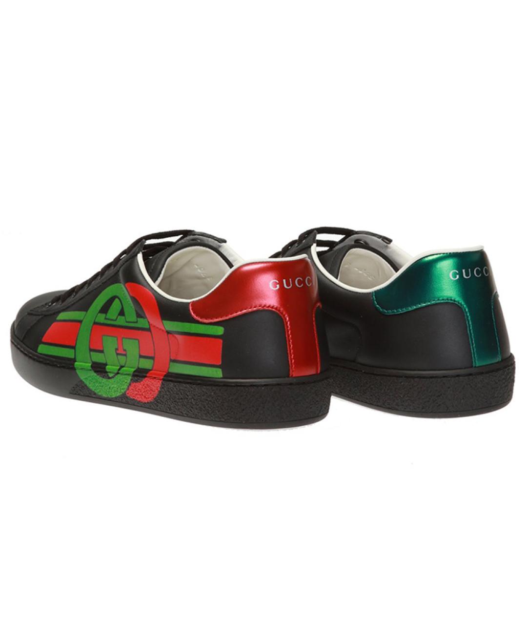 GUCCI Черные кожаные низкие кроссовки / кеды, фото 3