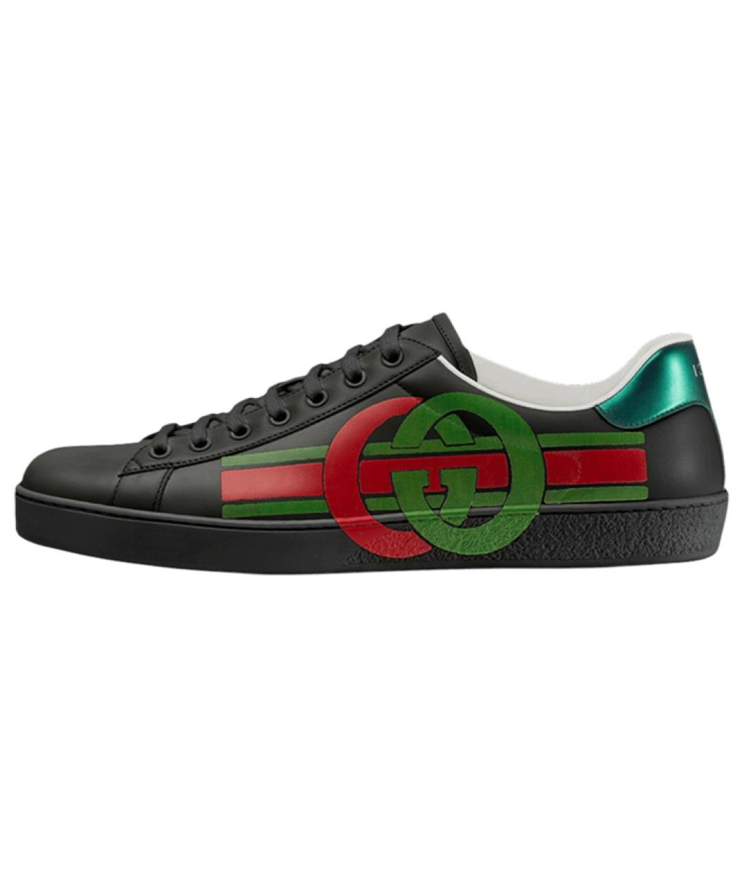 GUCCI Черные кожаные низкие кроссовки / кеды, фото 2