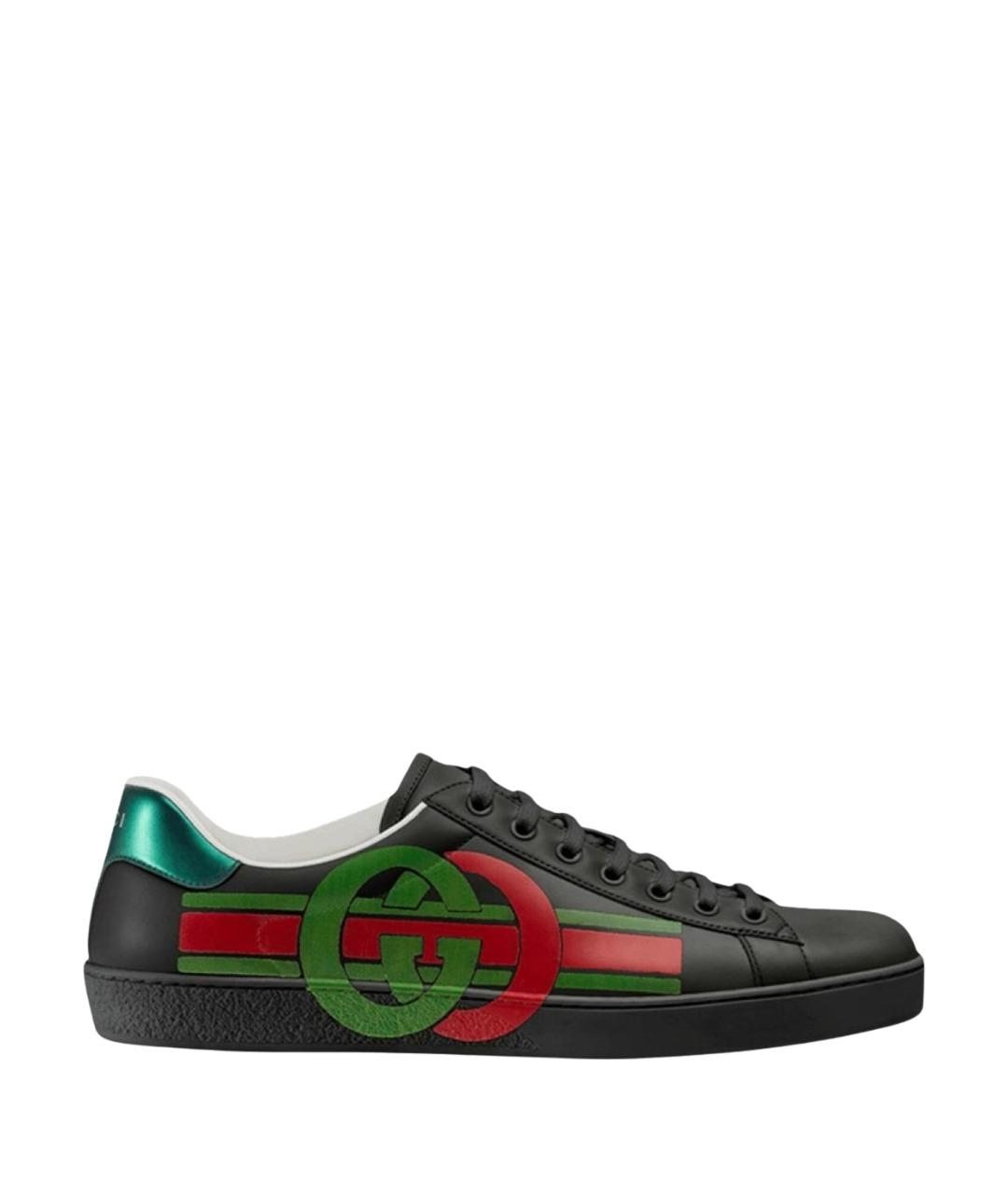 GUCCI Черные кожаные низкие кроссовки / кеды, фото 1