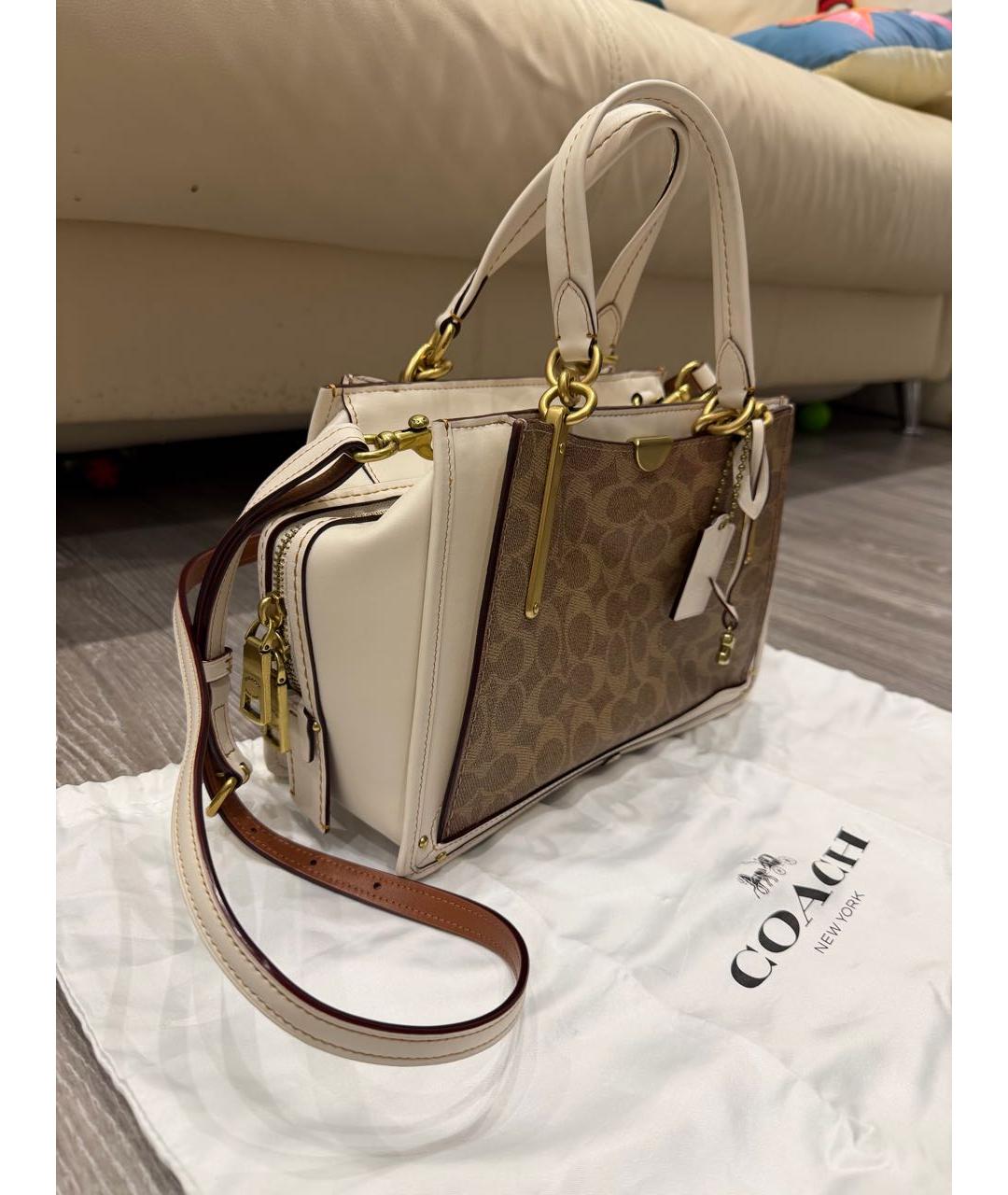COACH Бежевая кожаная сумка с короткими ручками, фото 2