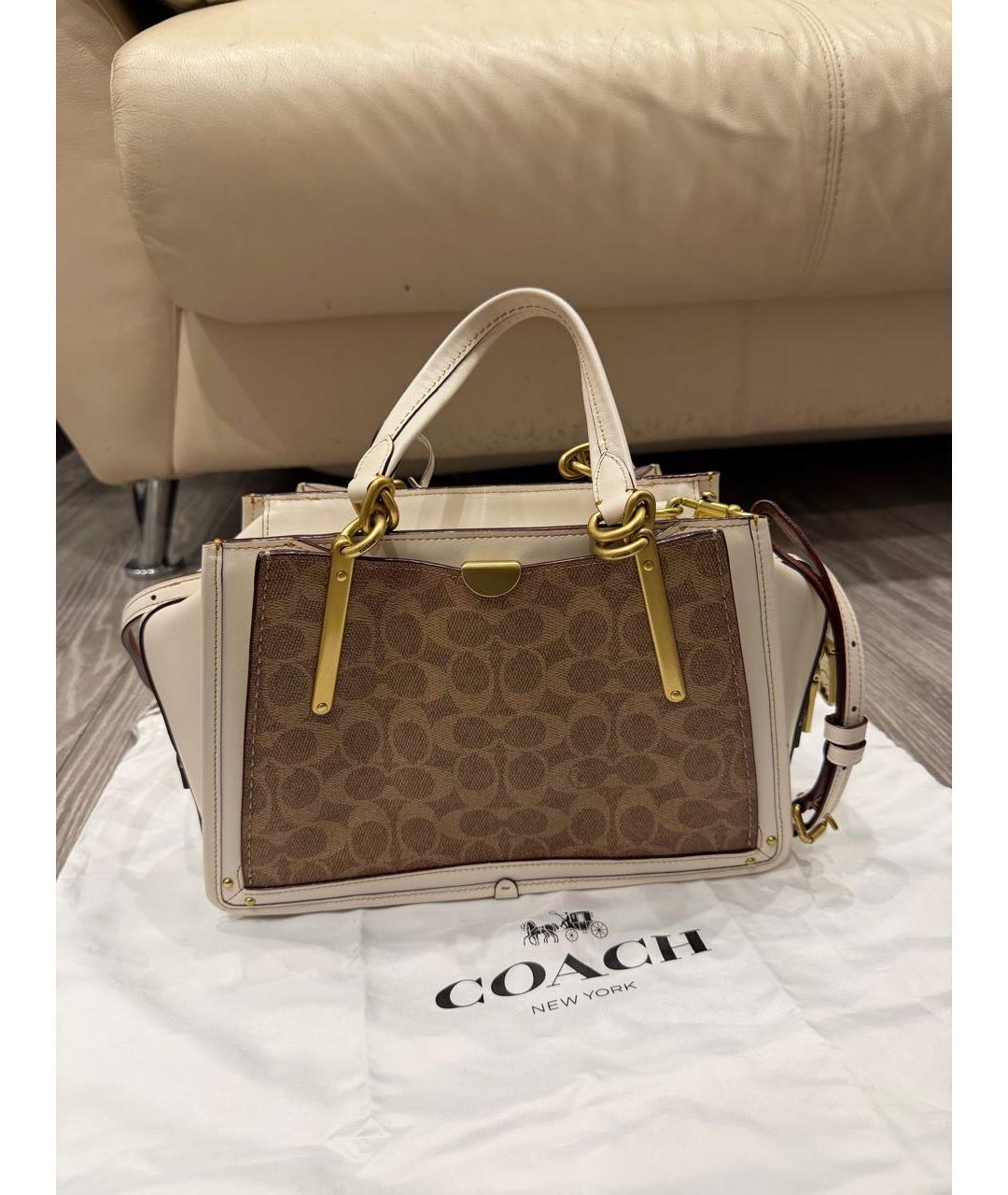 COACH Бежевая кожаная сумка с короткими ручками, фото 3