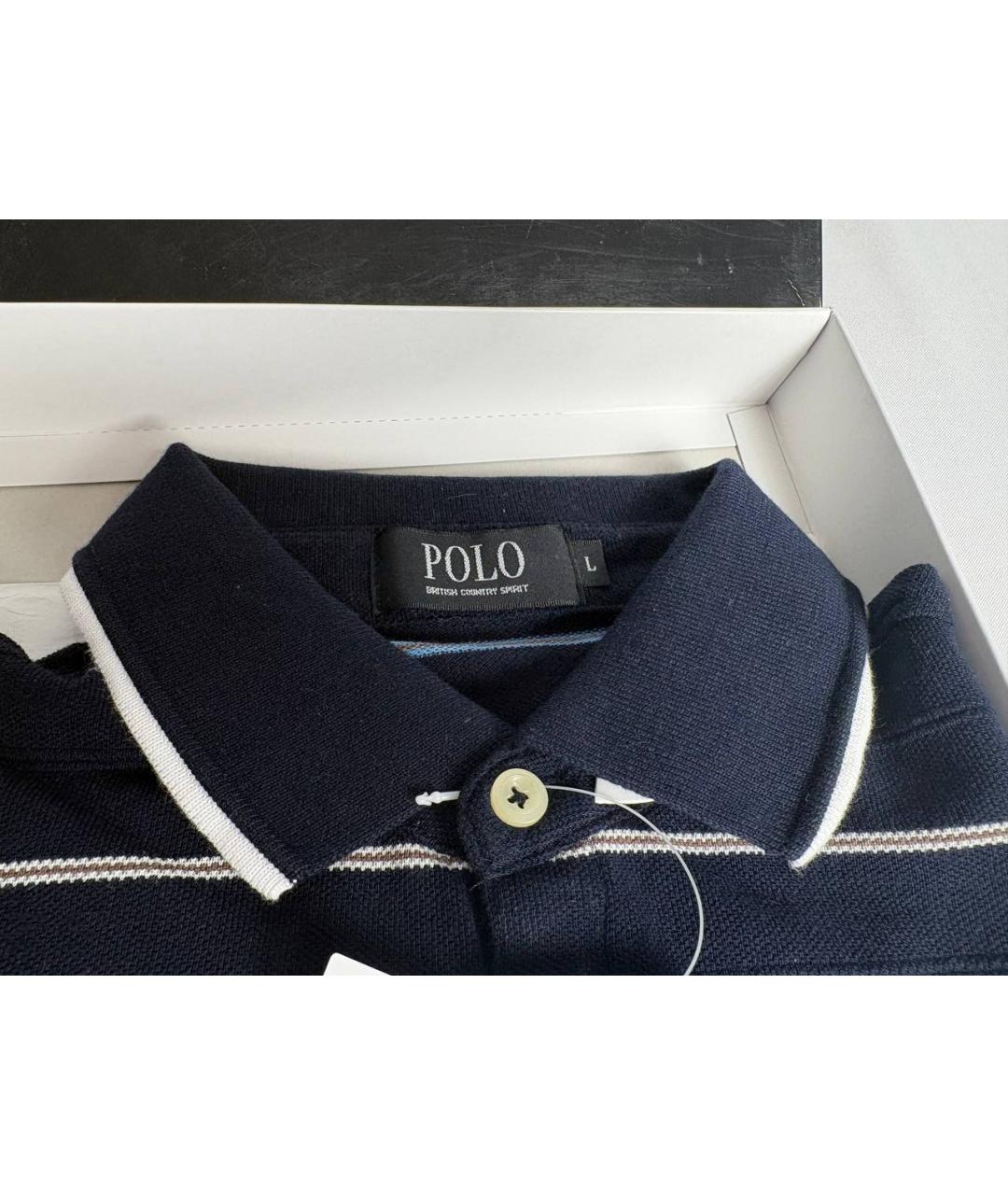 POLO RALPH LAUREN Темно-синее хлопко-эластановое поло с коротким рукавом, фото 4