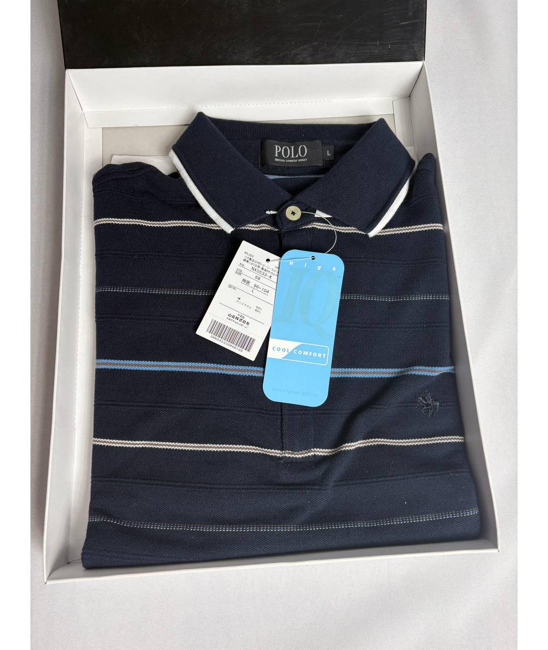 POLO RALPH LAUREN Темно-синее хлопко-эластановое поло с коротким рукавом, фото 2