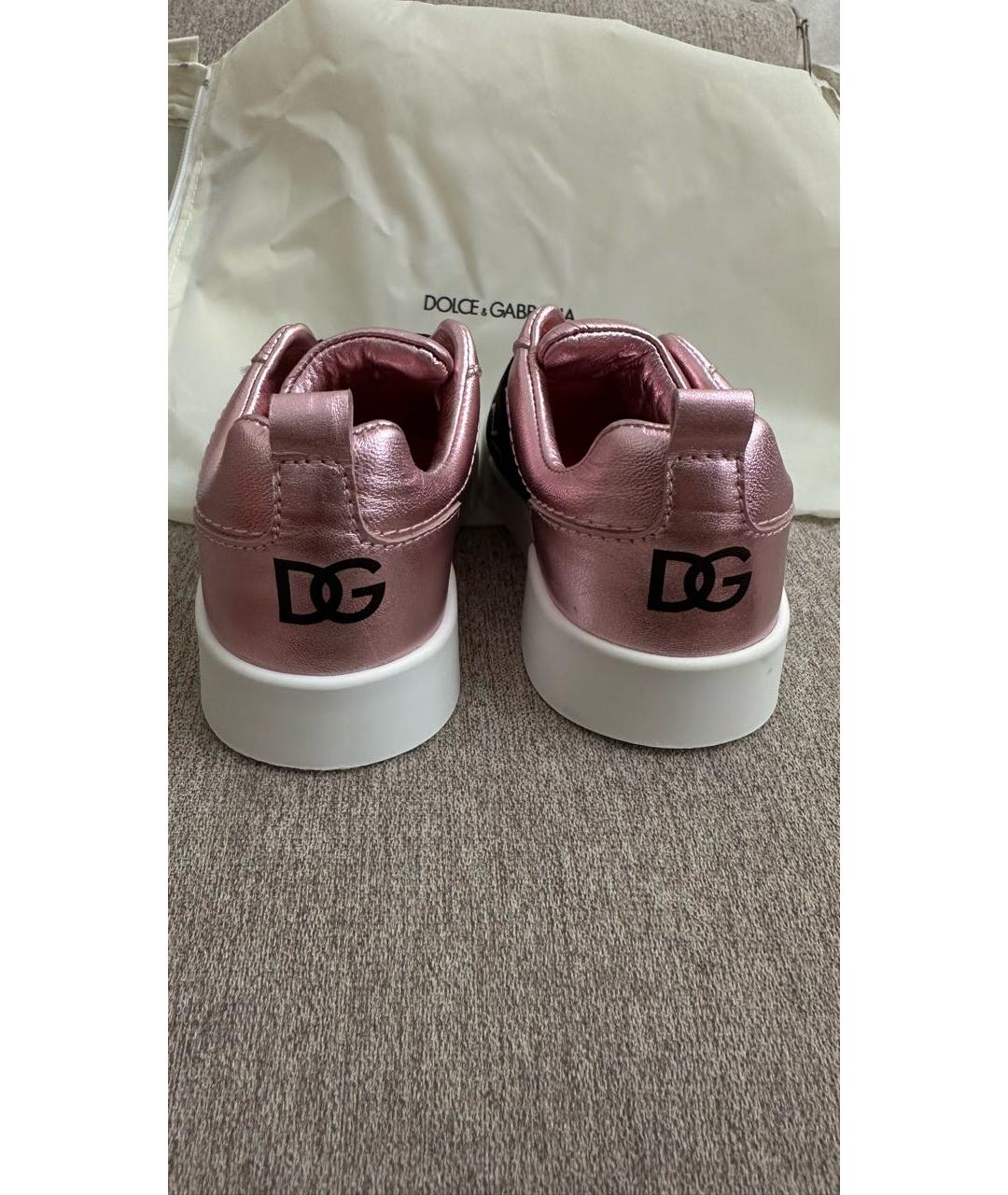 DOLCE&GABBANA Розовые кожаные кеды, фото 3