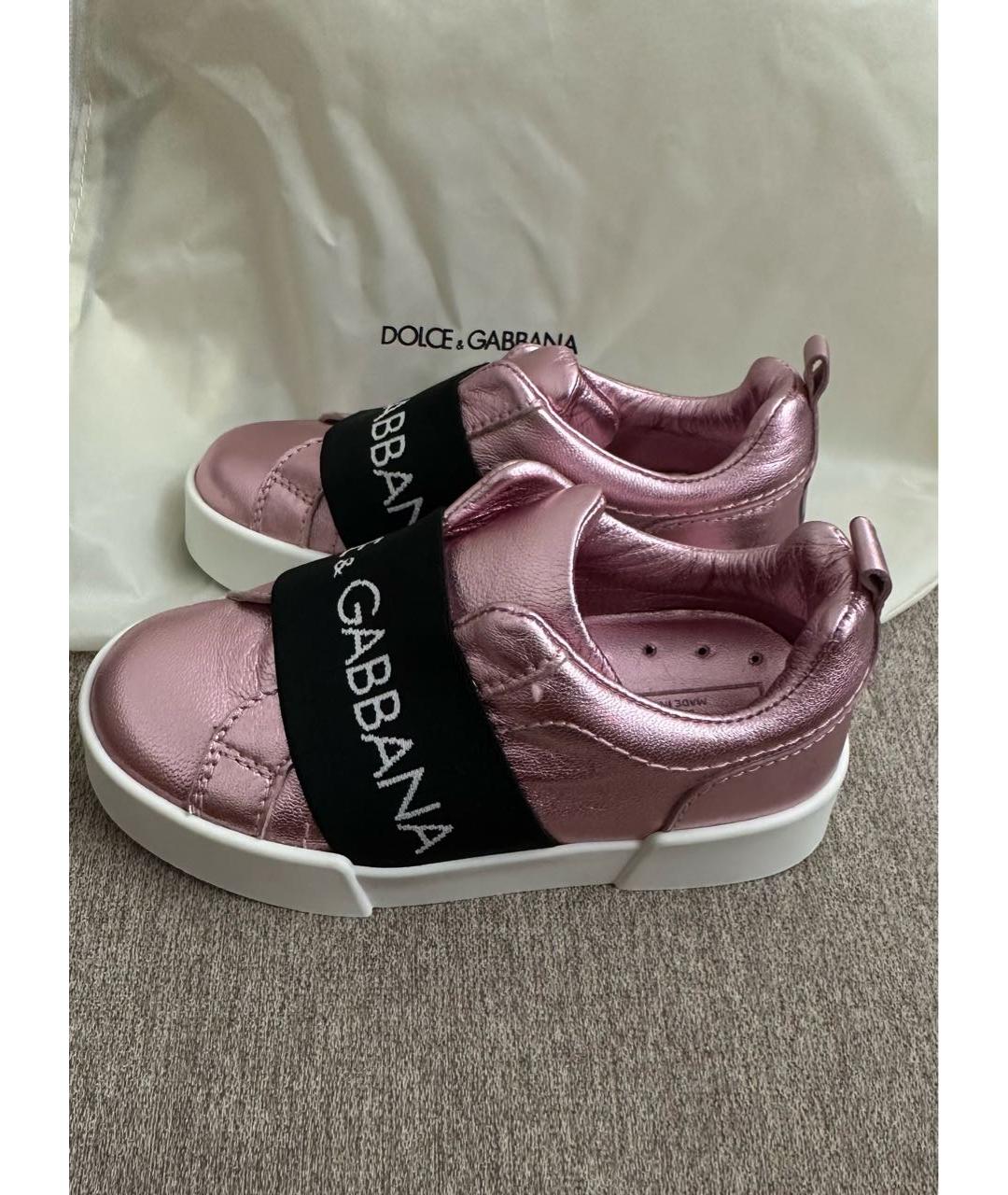 DOLCE&GABBANA Розовые кожаные кеды, фото 5