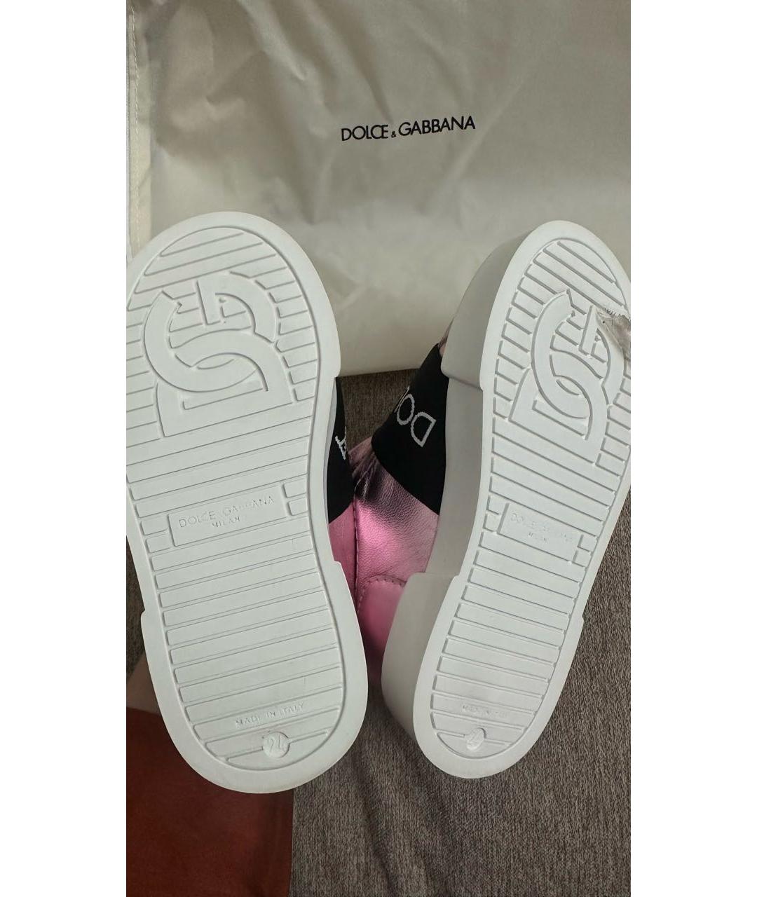 DOLCE&GABBANA Розовые кожаные кеды, фото 4