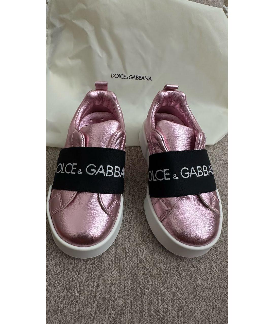 DOLCE&GABBANA Розовые кожаные кеды, фото 2