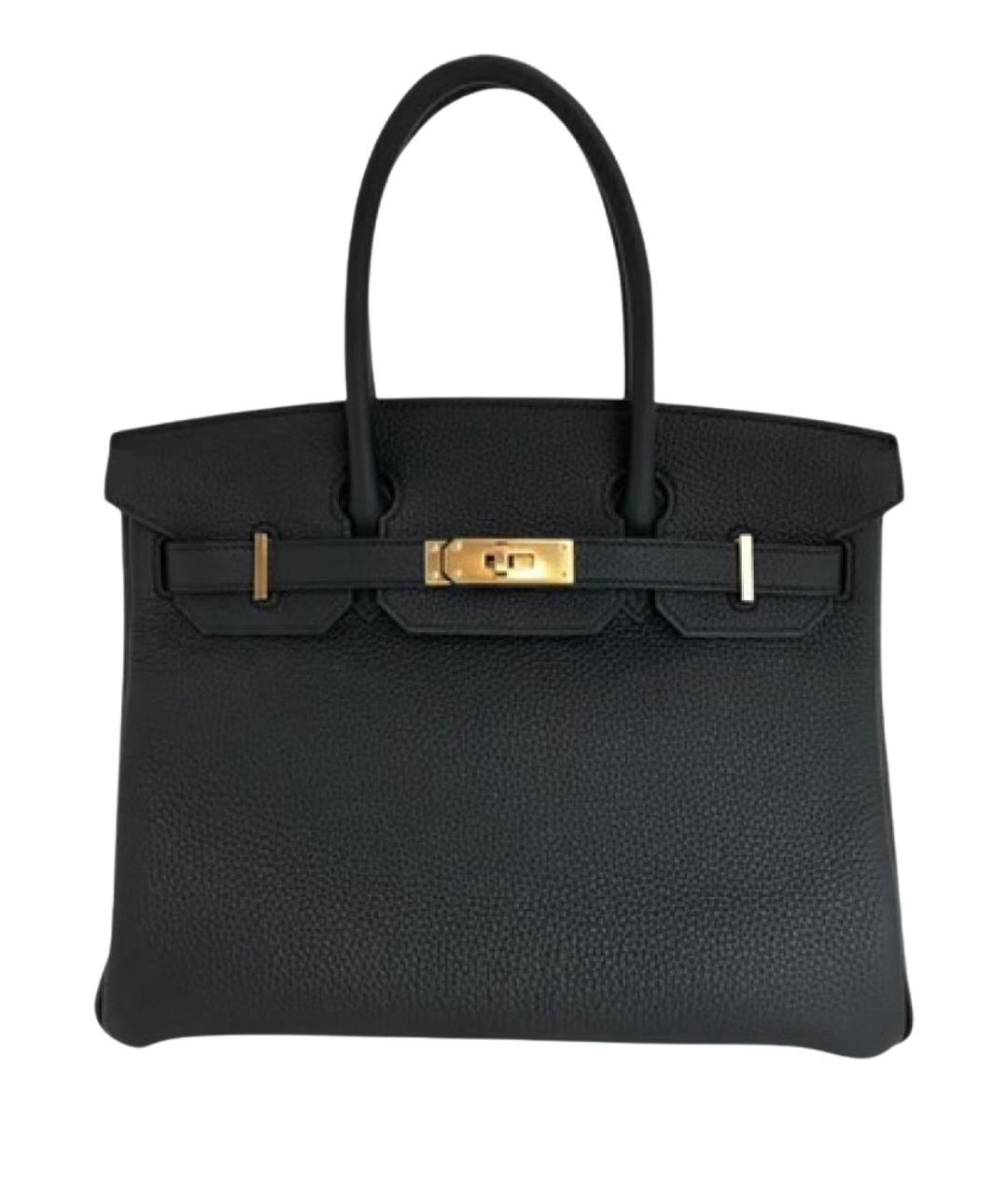 HERMES Черная кожаная сумка с короткими ручками, фото 1