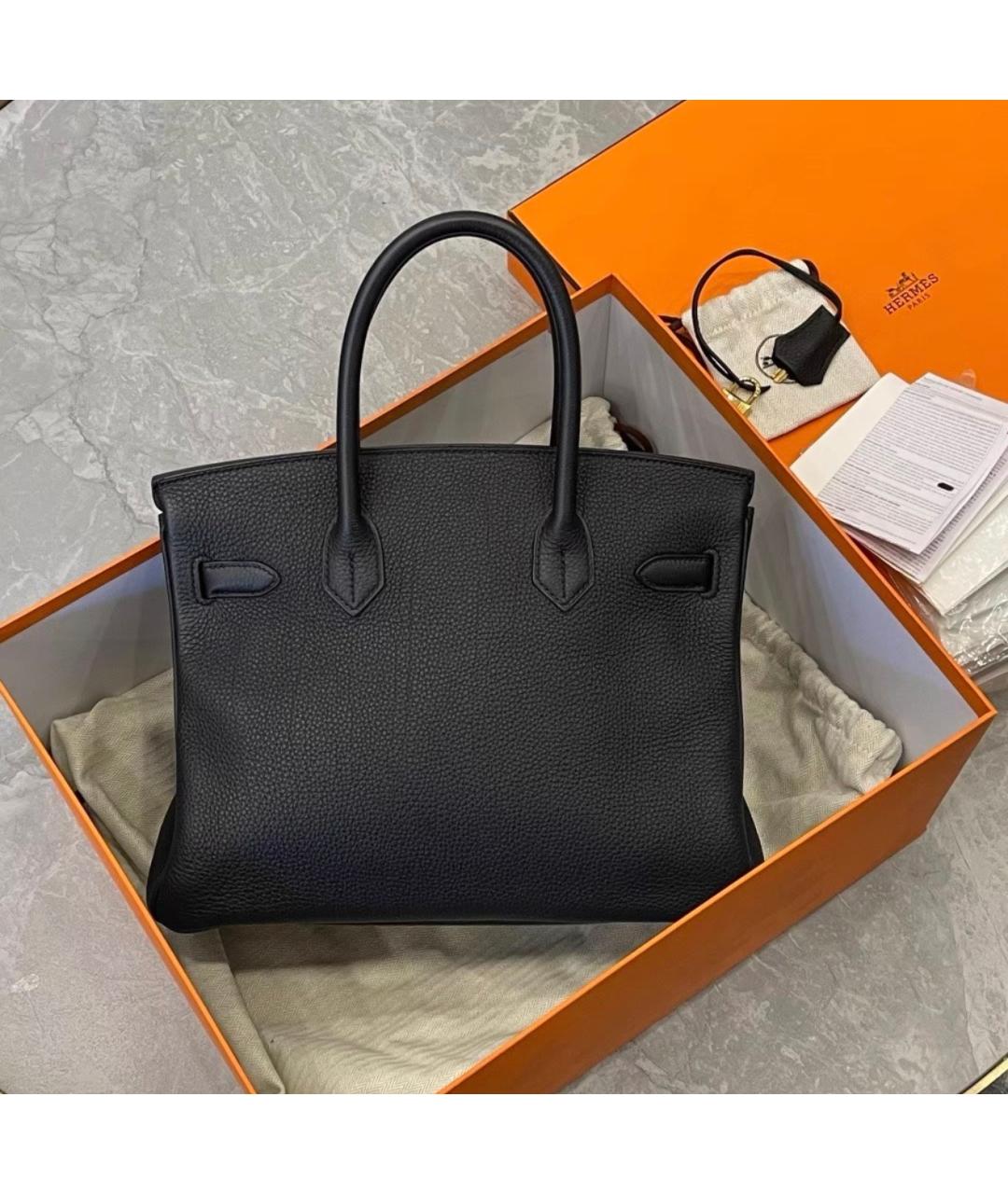 HERMES Черная кожаная сумка с короткими ручками, фото 5