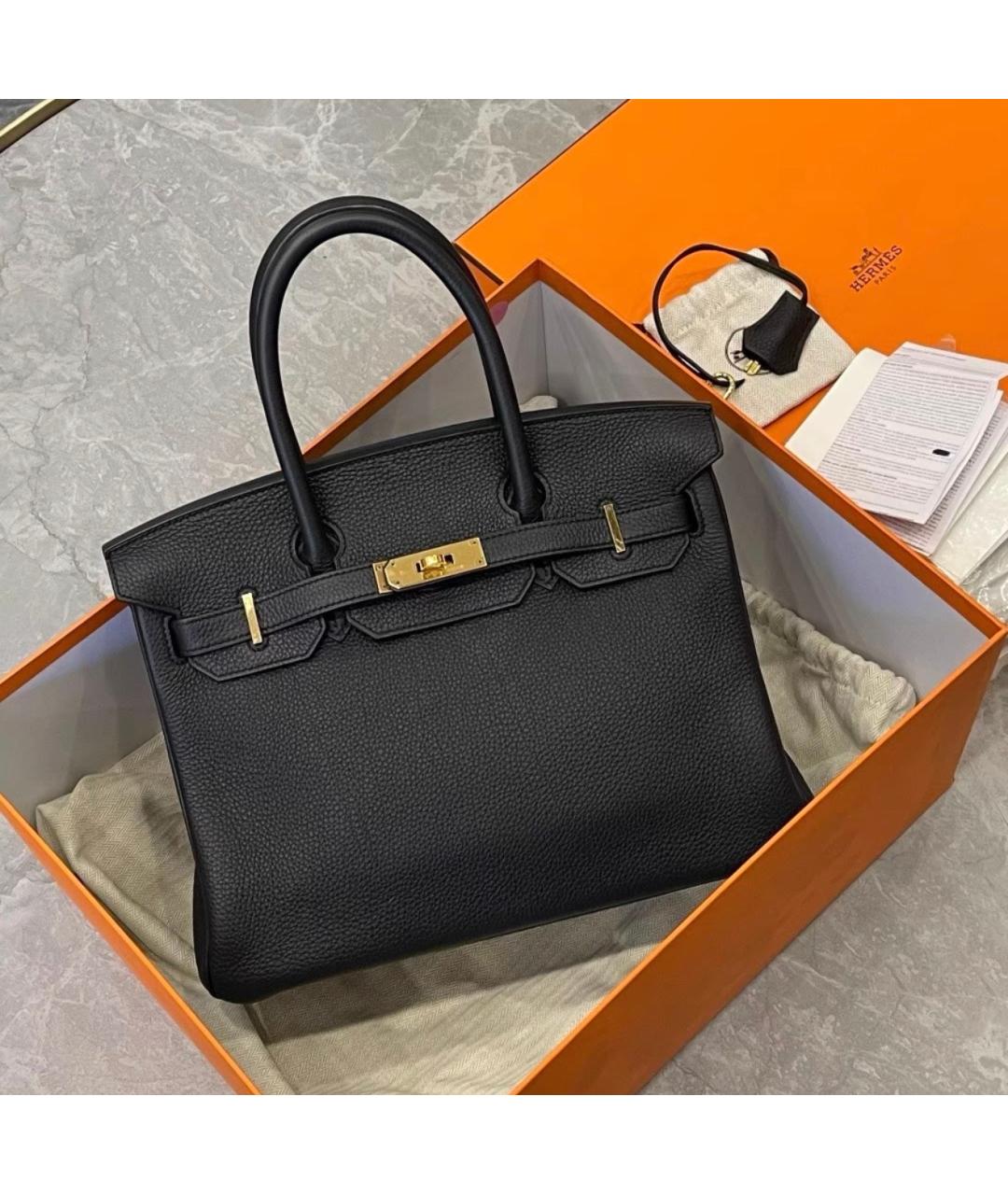 HERMES Черная кожаная сумка с короткими ручками, фото 3