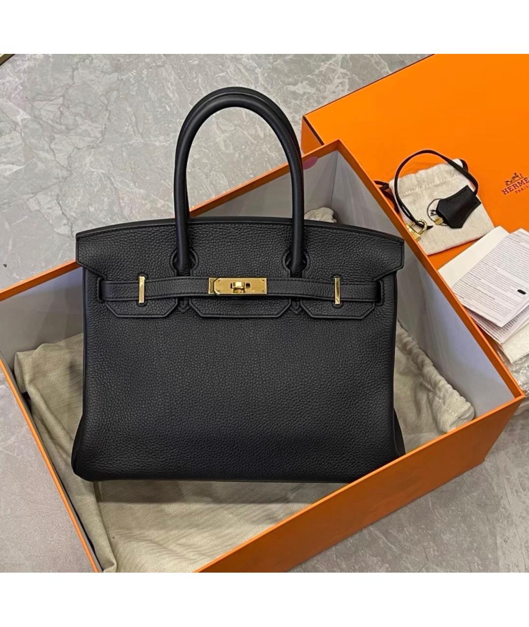 HERMES Черная кожаная сумка с короткими ручками, фото 2