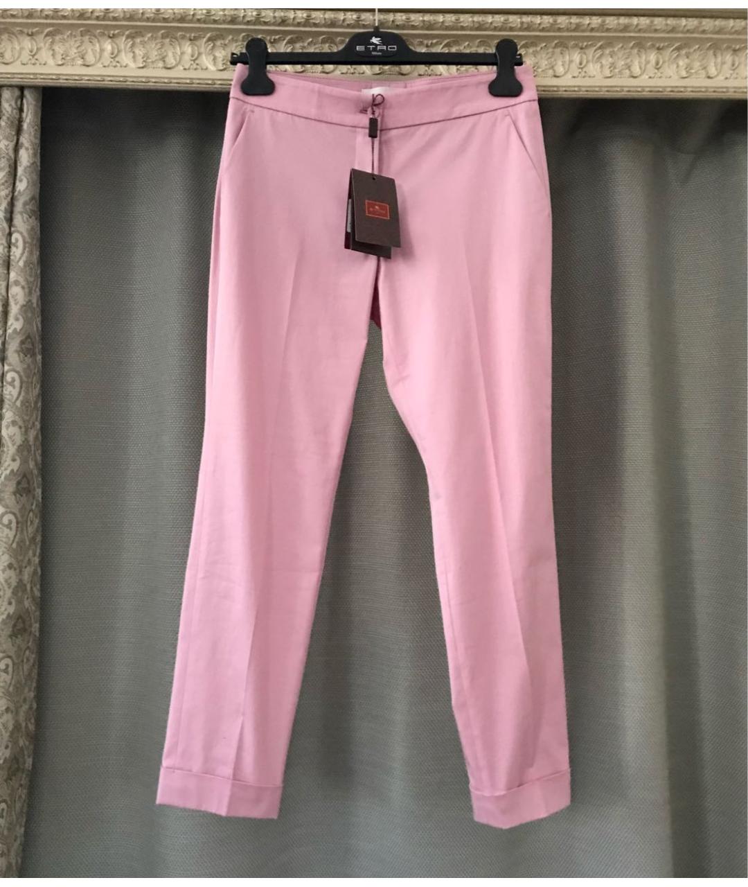 ETRO Розовые хлопко-эластановые брюки узкие, фото 6