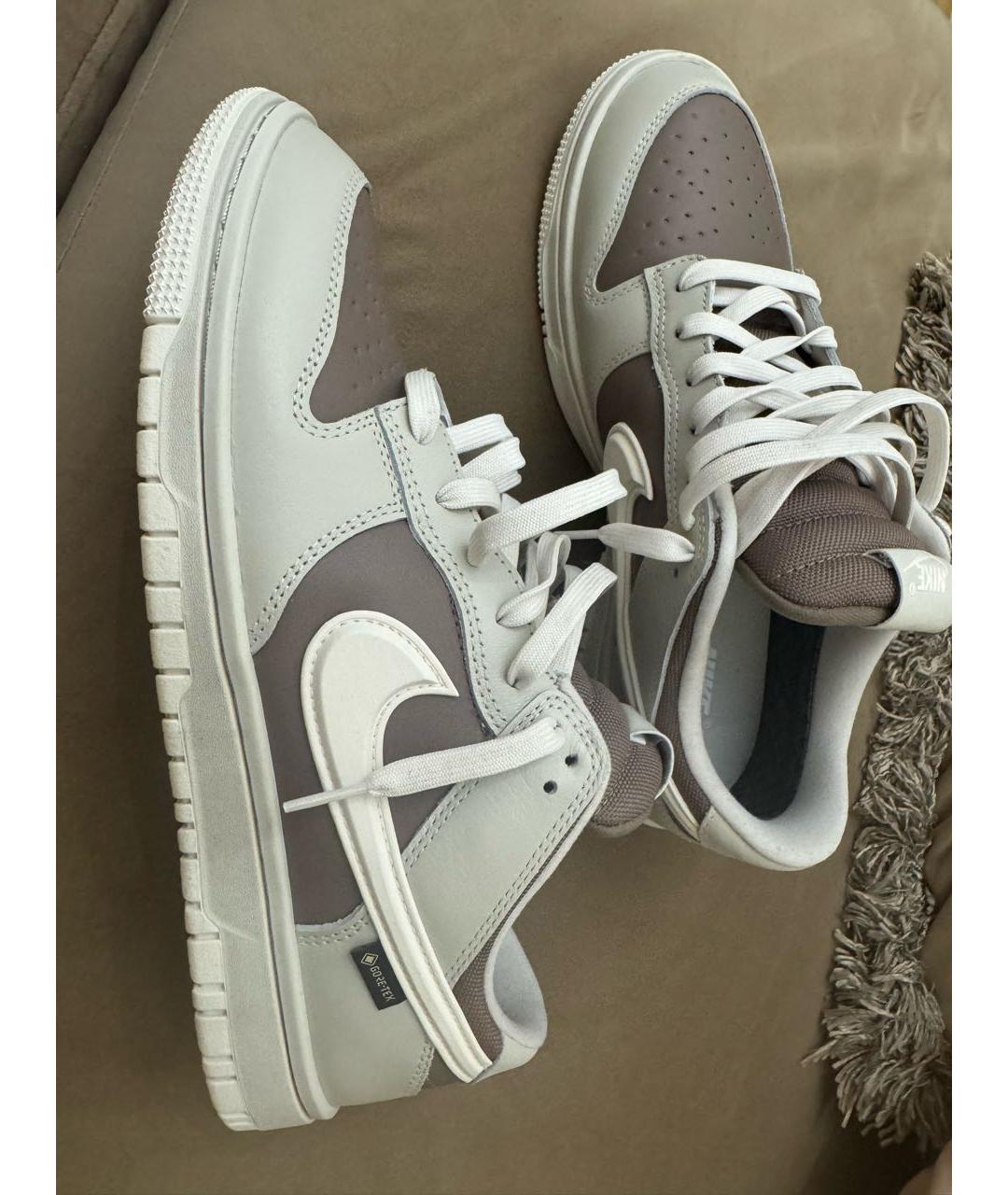 NIKE Бежевые кожаные низкие кроссовки / кеды, фото 5