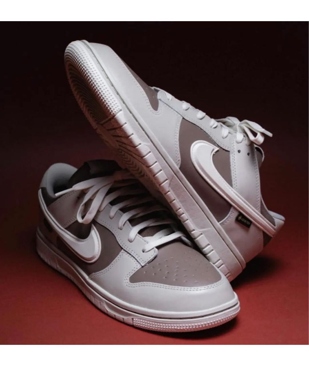 NIKE Бежевые кожаные низкие кроссовки / кеды, фото 2