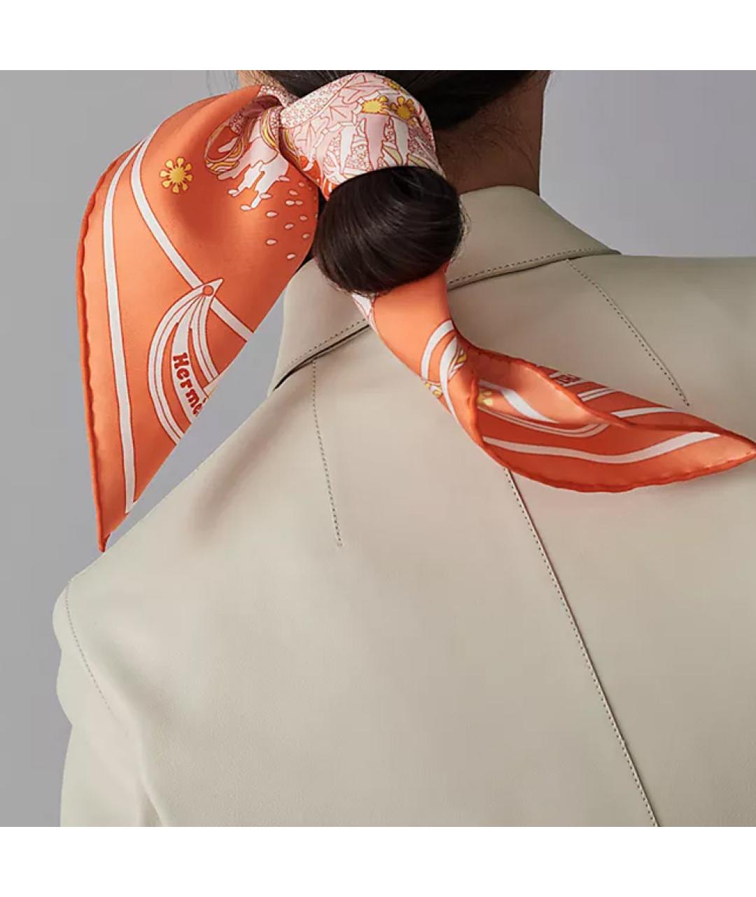 HERMES Коралловый шелковый шарф, фото 2