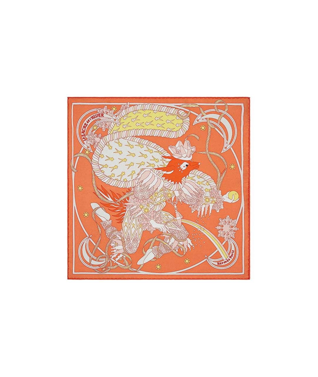 HERMES Коралловый шелковый шарф, фото 3