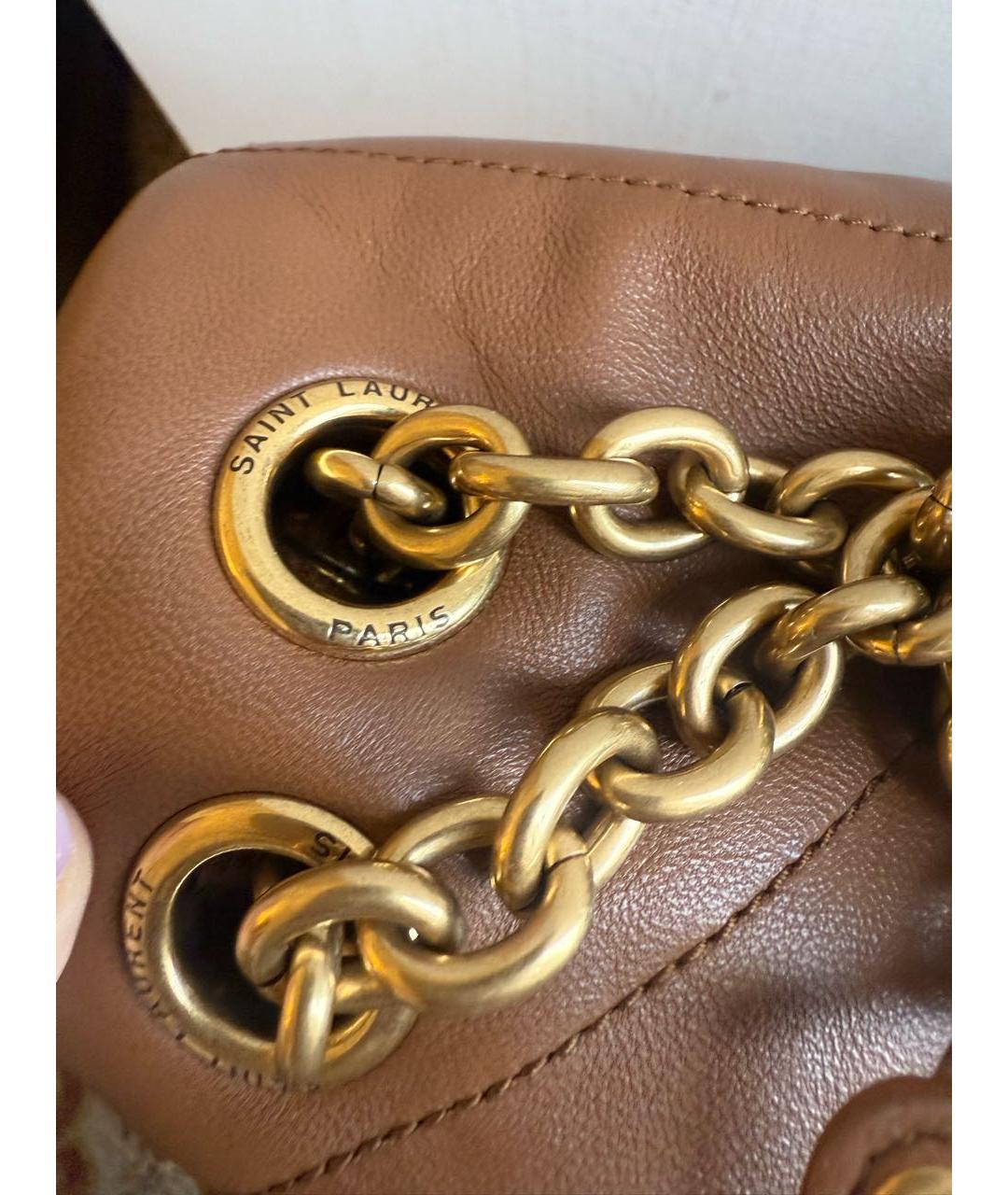 SAINT LAURENT Коричневая кожаная сумка с короткими ручками, фото 3