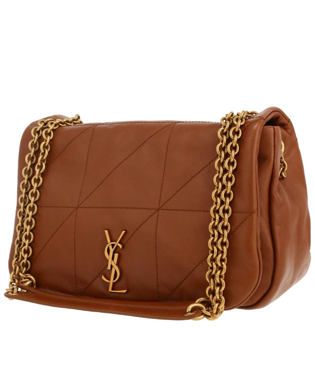 SAINT LAURENT Коричневая кожаная сумка с короткими ручками, фото 2