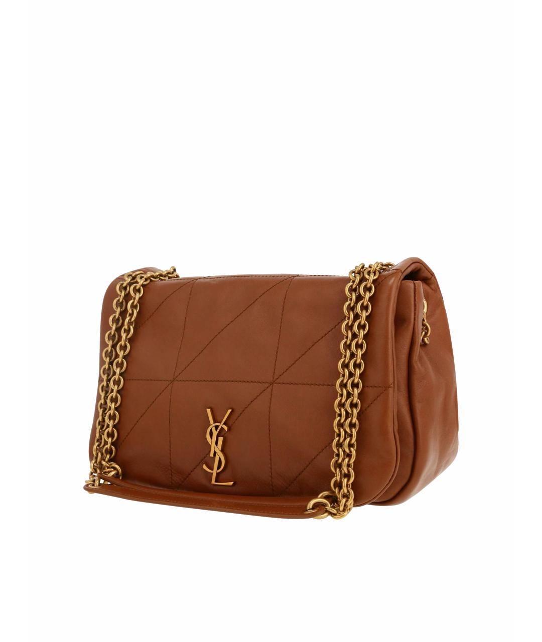 SAINT LAURENT Коричневая кожаная сумка с короткими ручками, фото 1