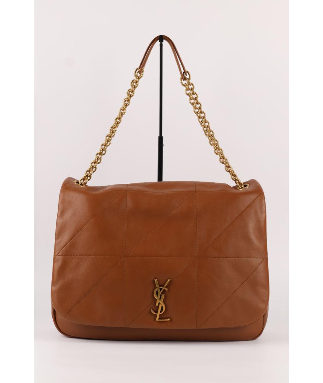 SAINT LAURENT Коричневая кожаная сумка с короткими ручками, фото 6