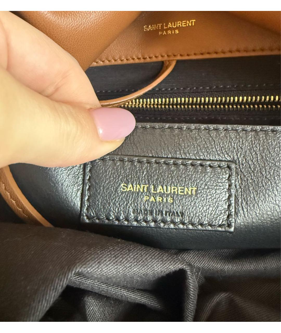 SAINT LAURENT Коричневая кожаная сумка с короткими ручками, фото 4