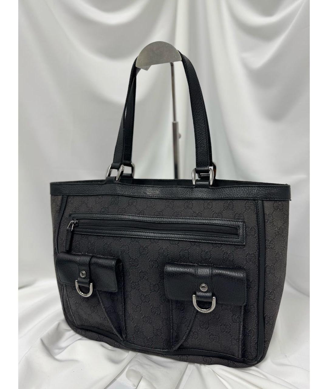 GUCCI Черная кожаная сумка тоут, фото 2