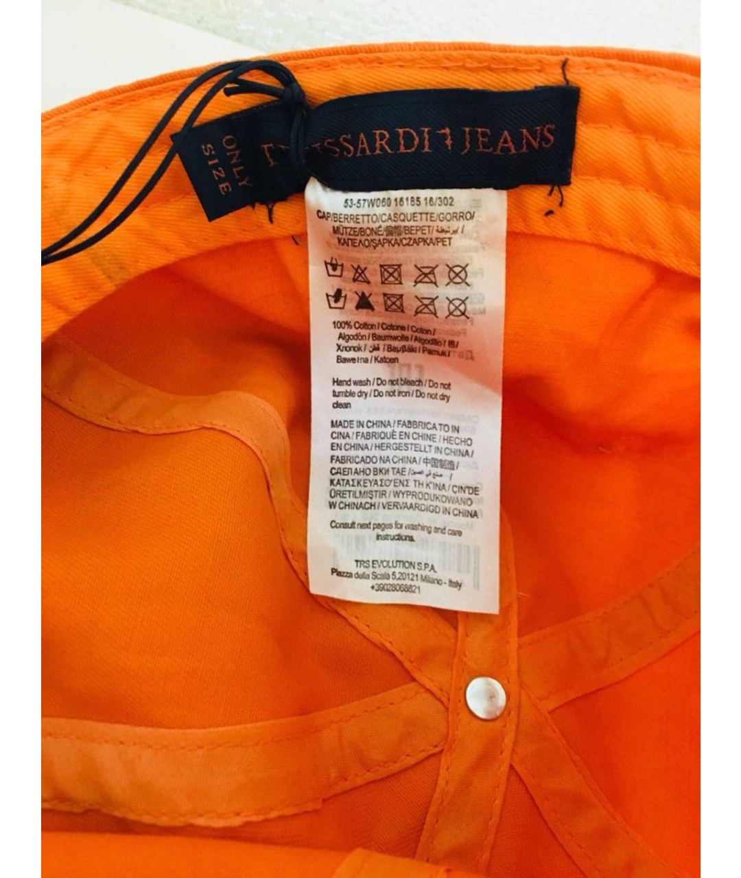 TRUSSARDI JEANS Оранжевая хлопковая кепка, фото 5