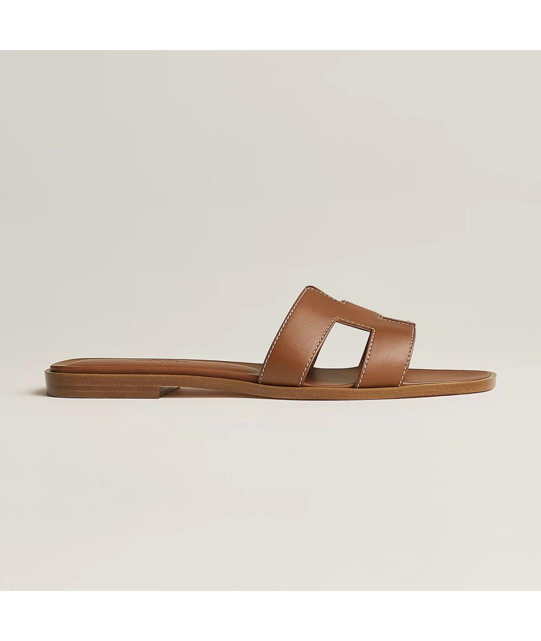 HERMES Коричневые кожаные шлепанцы, фото 5