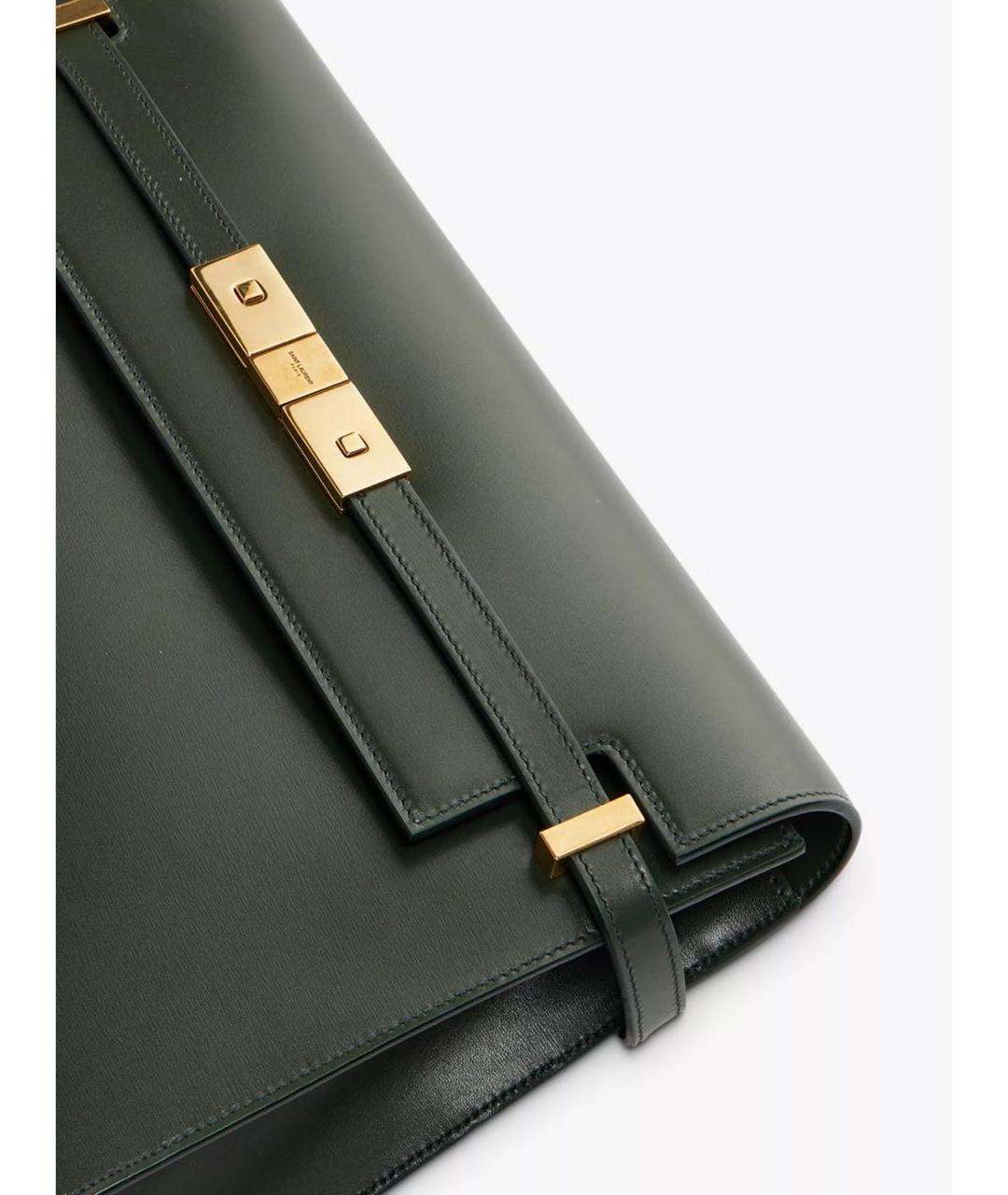 SAINT LAURENT Хаки кожаная сумка с короткими ручками, фото 2