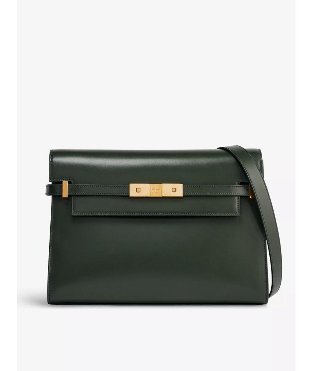 SAINT LAURENT Хаки кожаная сумка с короткими ручками, фото 6