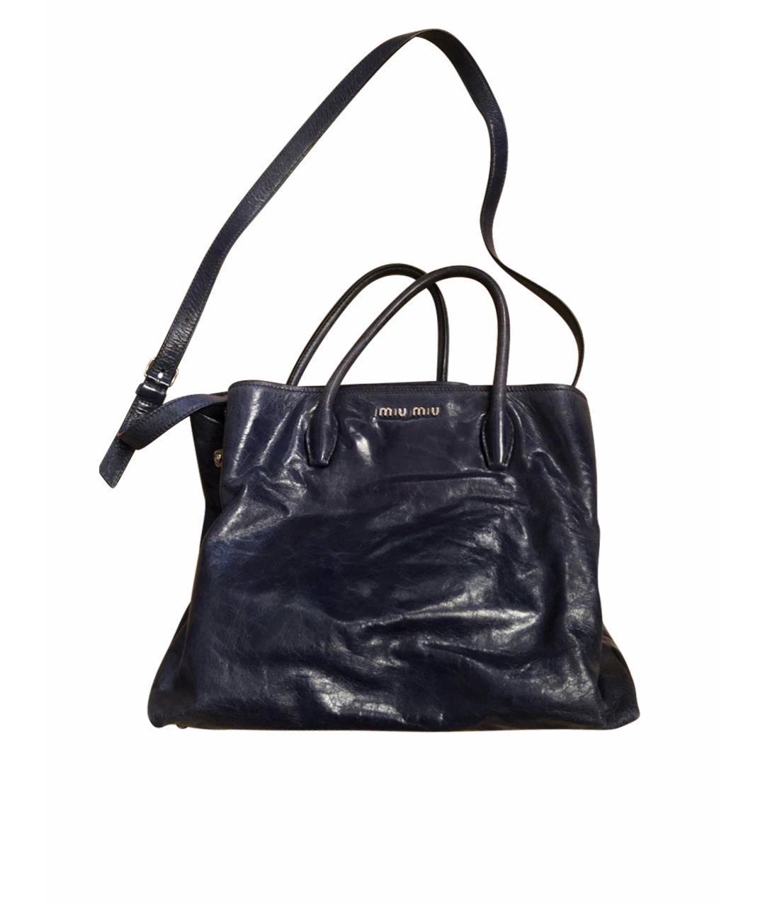 MIU MIU Темно-синяя кожаная сумка с короткими ручками, фото 1