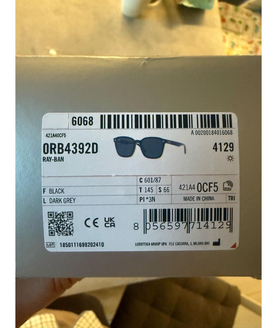 RAY BAN Черные пластиковые солнцезащитные очки, фото 5