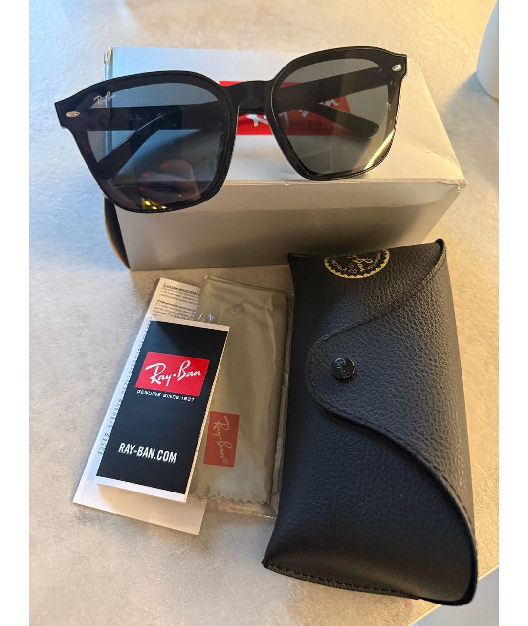 RAY BAN Черные пластиковые солнцезащитные очки, фото 4