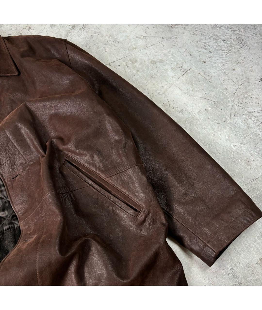 SAINT LAURENT Коричневый кожаный тренч / плащ, фото 4