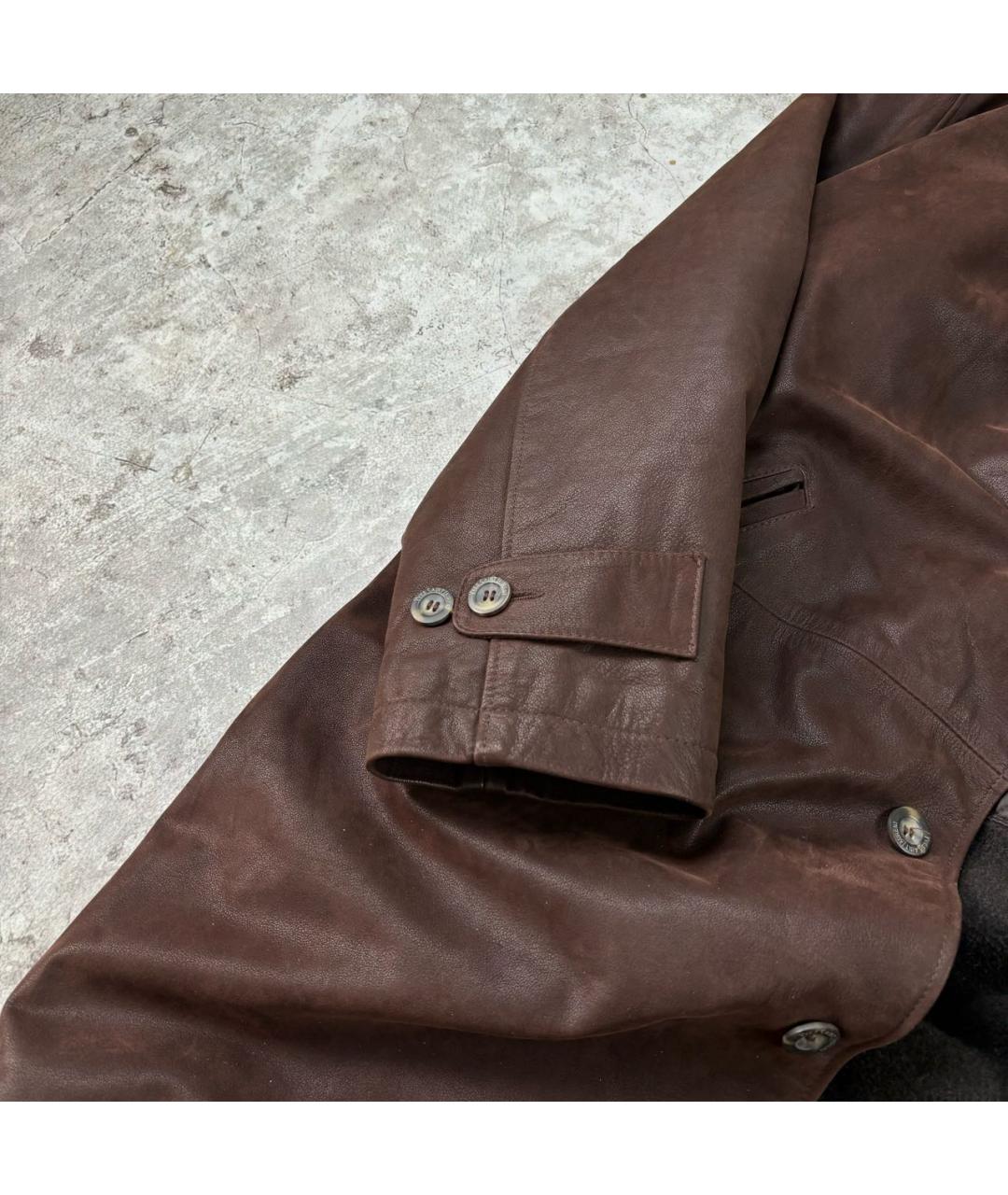 SAINT LAURENT Коричневый кожаный тренч / плащ, фото 5